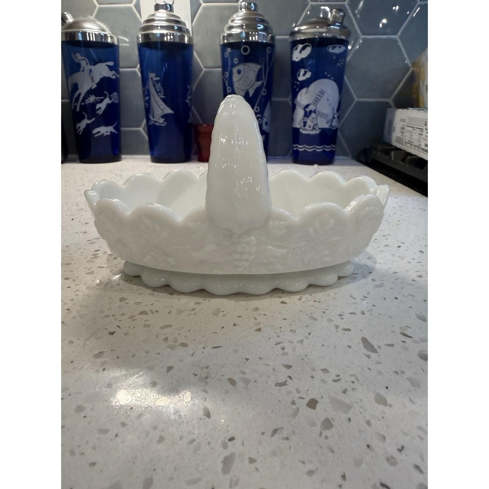 Westmoreland Paneled Grape Milk Glass Oval Basket Mid Century